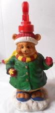 SEI Resin Christmas Dressed Outfit Teddy Bear Soap Filled Pump Dispenser 8 1/4"