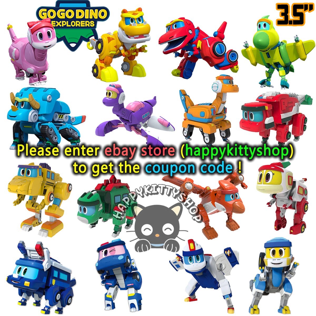 Gogo Dino Mini Dinosaur Transform Robot Figures Kids Boy Vehicle Toys Car 3.5