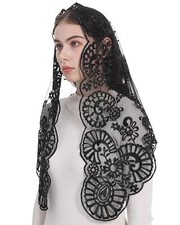 Chapel Lace Mantilla Embroidery Floral Funeral Mourning Veil Catholic Church ...