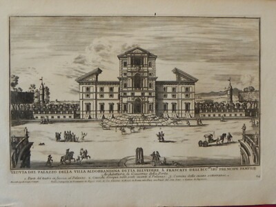 Alessandro Spiegel Villa Aldobrandini Pamphili Frascati Aquaforte Radierung 1700