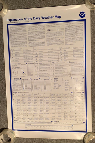 Vintage 1988 NOAA Explanation of Daily Weather Map Poster Oceanic Atmospheric