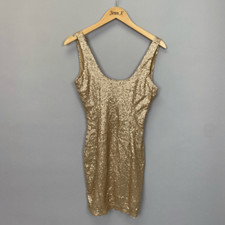 Windsor Gold Sequin Sleeveless Mini Cocktail Dress Size S Scoop Neck Backless