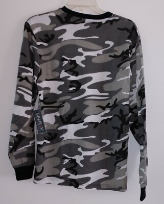 Grey Camouflage Men's Long Sleeved Thermal Tee Shirt Cotton