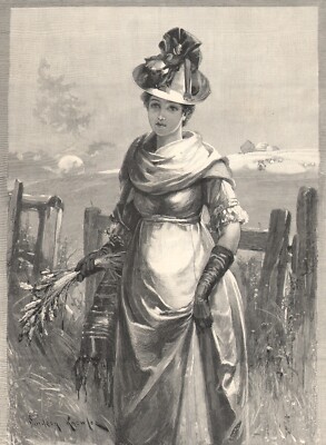 Davidson Knowles Victorian Woman Standing By Fence Countryside 1889 Print