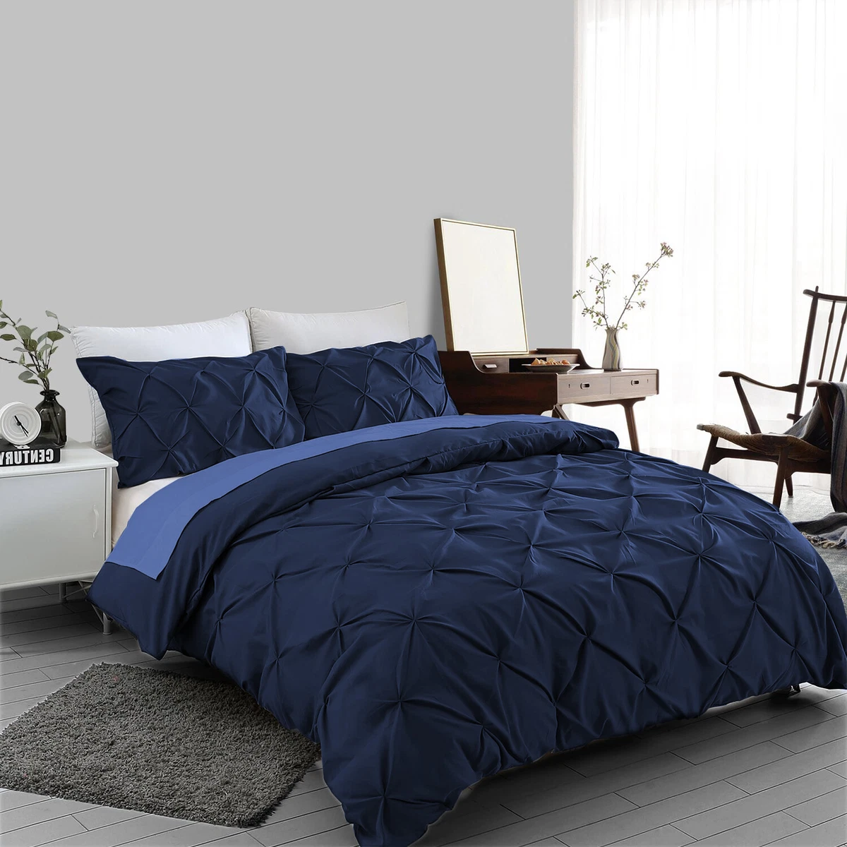 Navy Pintuck Duvet Cover Set 100 Egyptian Cotton Bedding Sets