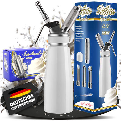 Nemt Weiß 0,5L Alu Sahnespender Sahnebereiter Sahnesypon + 10 Sahnekapseln NEU
