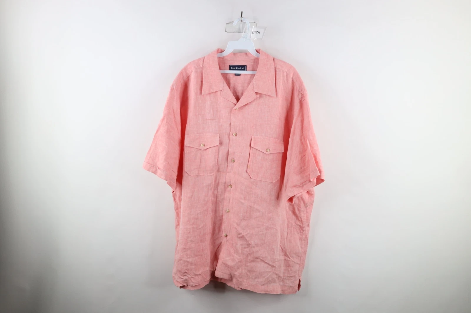 Vintage Streetwear Mens XL Distressed Linen Short Sleeve Collared Button Shirt