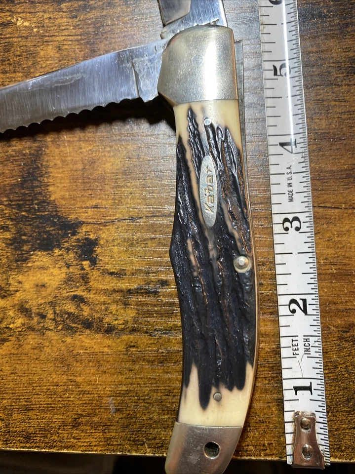 Kabar Hueso 2 Hojas Plegable Cazador Difícil De Encontrar-Serrado 2ª Hoja Foto 2 de 4