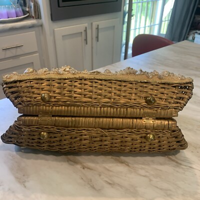 バッグ Vintage Straw World*Hialeah.Florida WICKER SEASHELL HANDBAG Styled by Straw World Hialeah