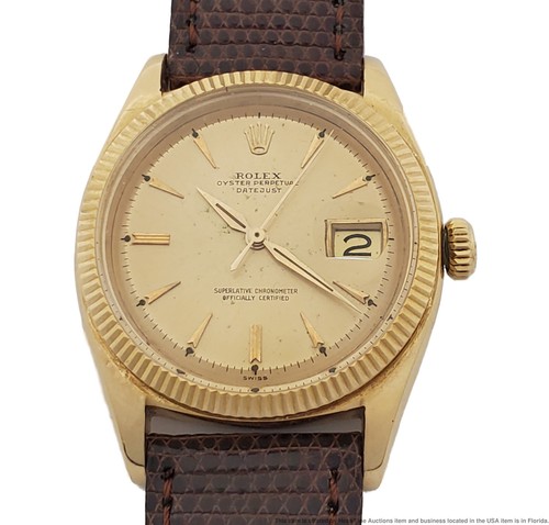 Rolex Datejust 6605 18k Gold Cool Vintage Running Mens Wrist Watch