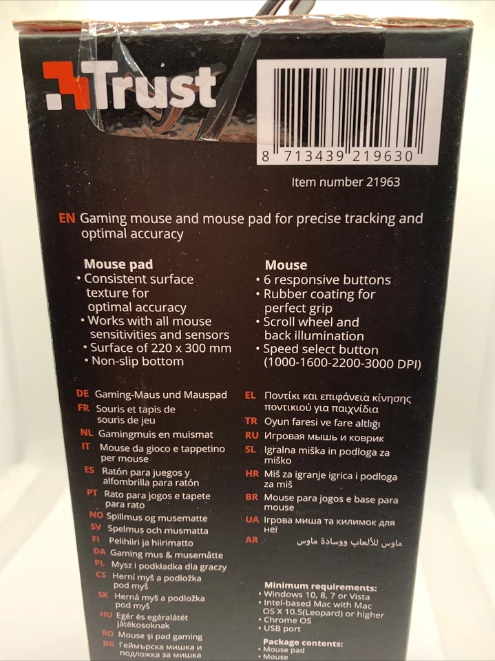 Trust Ziva Gaming Mouse & Pad Set – 6 Button LED USB Wired – New Boxed Gift - Image 4 of 4