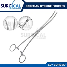 BOZEMAN Uterine Forceps 10" Curved Surgical German Grade Stainless Steel