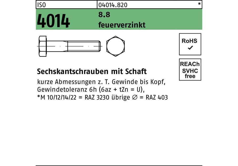 Рейхерское защитное устройство ISO 4014 m.Schaft M 16 x 240 8,8 feuerverzinkt