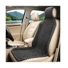 Natural Wood Beaded Seat Cover, Breathable Auto Seats Mat to Keep Back Black