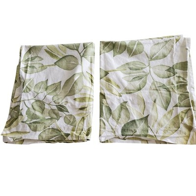 Pottery Barn Set of 2 Organic Cotton Standard Pillowcases Green Leaf Botanical