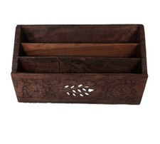 Vintage Hand Carved Inlay Wood Letter Organiz...