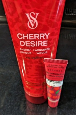 Victoria Secret Cherry Desire 8 oz  Body Lotion &  Sephora Cherry Lip Balm