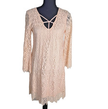 Altar’d State Blush Boho Lace Dress Bell Sleeve Open Back Cottagecore Small NWT