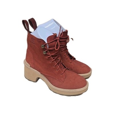 Sorel Hi-Line Heel Lace Up Boots Women s 6.5 Warp Red Suede Waterproof NL4875-84