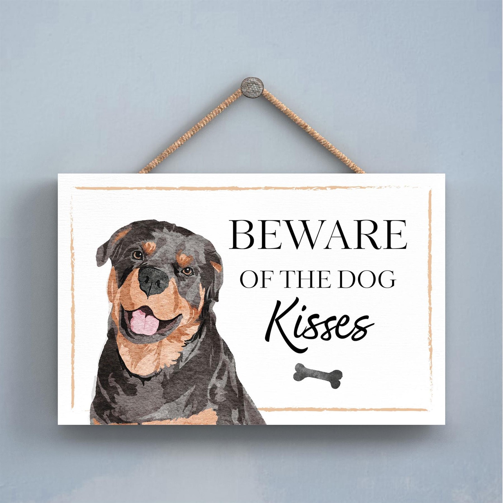 Rottweiler Beware of Dog Kisses Decorative Gift Wooden Hanging Rectangle Plaque
