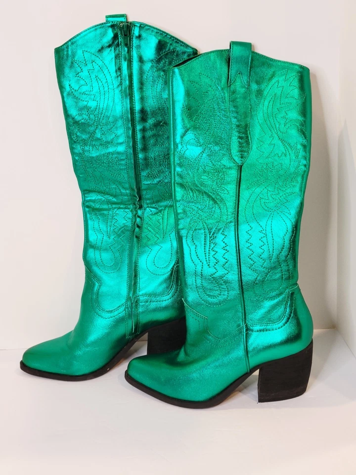 Metallic Emerald Green Cowboy Boots size 7M #Wicked #Shiney #glam#Elphaba - Image 2 of 4