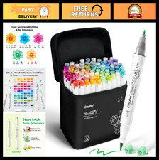 72 Colors Alcohol Markers Set - Brush & Fine Tips, Refillable for Adult Coloring