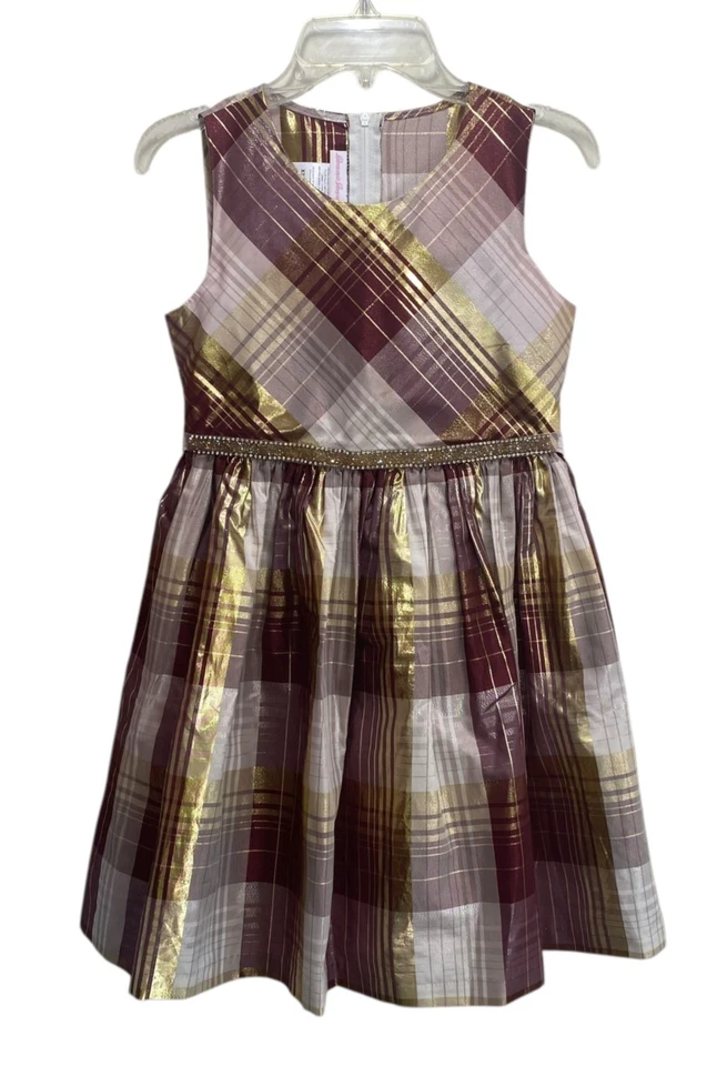 Party Formal Holiday Girls Gold Red Pink Christmas Dress Bonnie Jean Shimmer 10 - Image 2 of 4