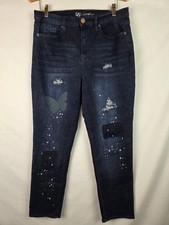DG2 Diane Gilman Jeans Women's Size 12 Embellished Butterfly Dark Denim Pants