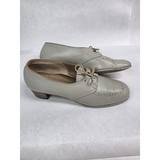 Footsaver By Drew Vintage Pumps Shoes Lace Up Taupe Leather Heels 8.5, 1960s