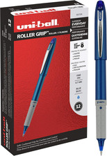 Uniball Roller Grip Pens, 12 Count - Extra Large Grip, Blue Rollerballs Pens - .