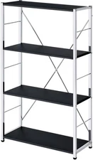 Tennos 4 Wooden Shelves Bookshelf with Metal Frame in Black and Chrome