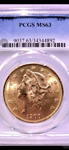 1900 P American Double Eagle Coronet Head Gold Coin $20 Dollars MS63 PCGS Graded