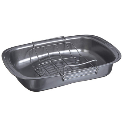 Goodcook Everyday Nonstick Quick-Baste Roasting Pan Locking Rack Gray