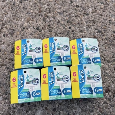 36 Gillette Venus Sensitive Deluxe Smooth Cartridges w 5 Blades New Sealed 6 Pck