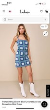 Lulus Blue Crochet Lace-up Sleeveless Mini Dress Women S/M