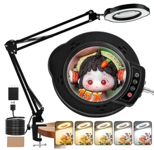 15X LED Magnifying Lamp with Clamp, 5 Light Modes, Dimmable