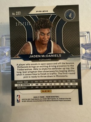2020-21 Panini Prizm - Jaden McDaniels #277 Blue Fast Break Prizm /175 (RC)