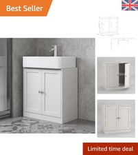 Space-Saving Under Sink Vanity Unit | Lockable White Cabinet with 3 Compartments