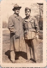 Vintage 1940s Photograph US Army Soldier  Civilian Man Portrait Sepia Tone