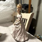 Pink Porcelain Woman Figurine Floral Pattern Matte Finish 3D Effect — photo 2