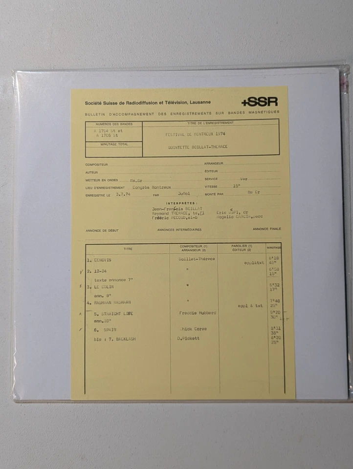 Boillat Thérace Quintet – Live 1974 + 3 *2XLP VINYL* /100 - Image 2 of 4