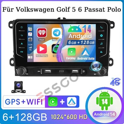 6+128G Android 14 Carplay Autoradio GPS DSP WIFI +KAM Für VW Golf 5 6 Passat EOS
