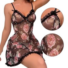 Nuisette noire sexy à bretelles dentelle robe de nuit tentation pour femme