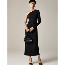 J.Crew One Shoulder Dress Jersey Knit Crepe Draped Ruched Long Black Small NWT