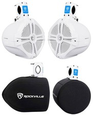  2 Rockville RWB80W 8" White 500 Watt Marine Wakeboard Tower Speakers Covers