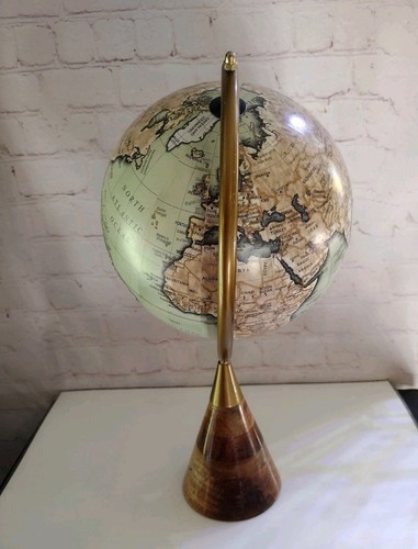 Vintage Tabletop Spinning World Globe On Cone Shaped Wood Base - Picture 3 of 11