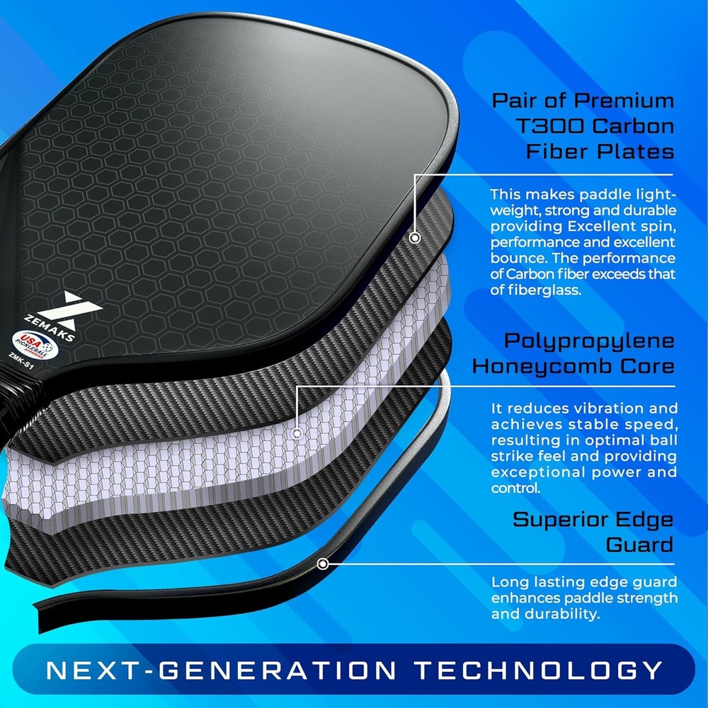 USAPA Approved Pickleball Paddle Set with Carbon Fiber Core, Balls & Bag