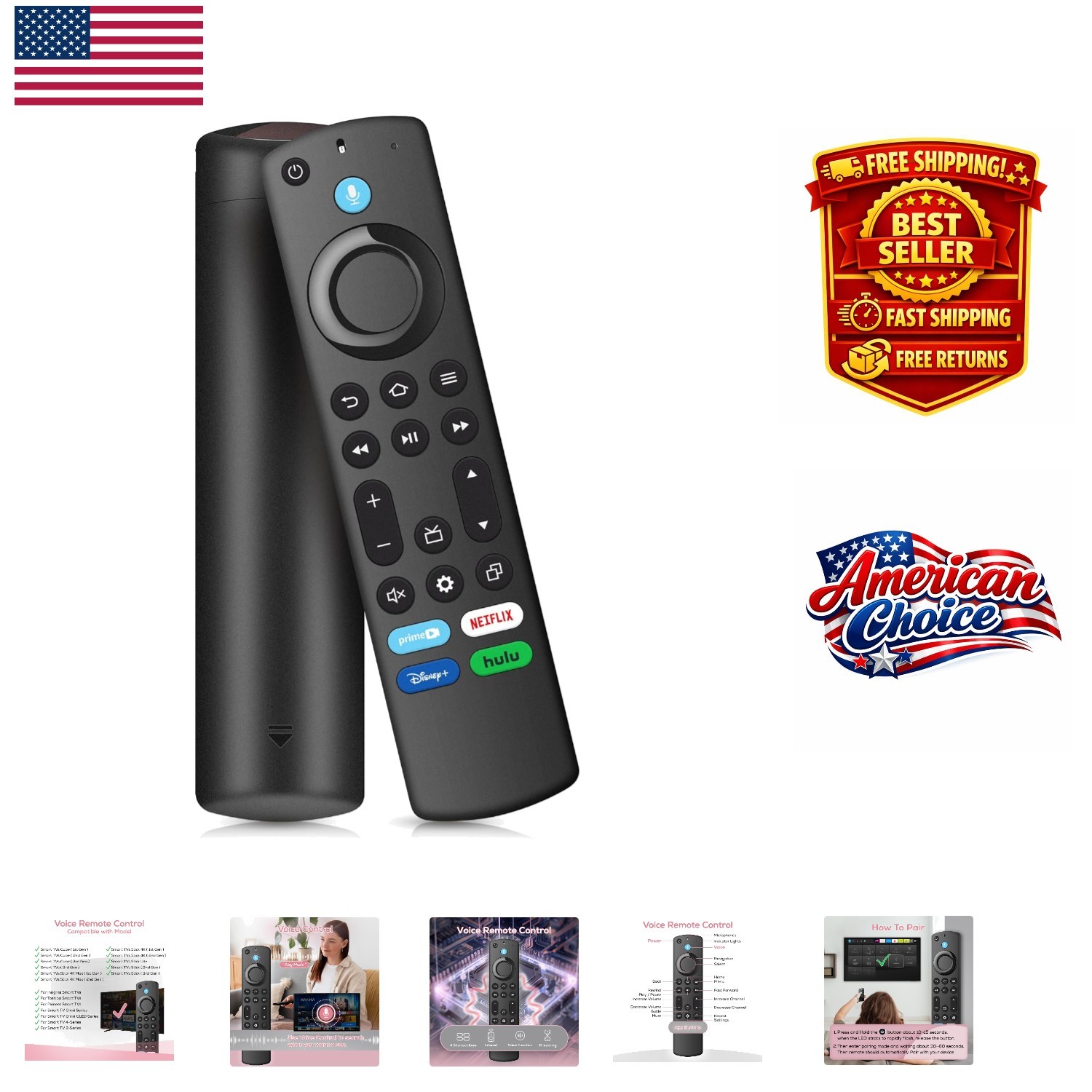 For Fire Stick & Smart Tvs - With Hulu Button, Black