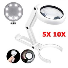 5X 10X Lupe mit 8 LED Licht Desktop Stand Leselupe Vergrößerung Arbeitslupe DHL~