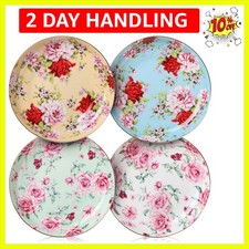 Bone China Floral Plates with Golden Rim - 8'' Dessert Set of 4, Dishwasher Safe